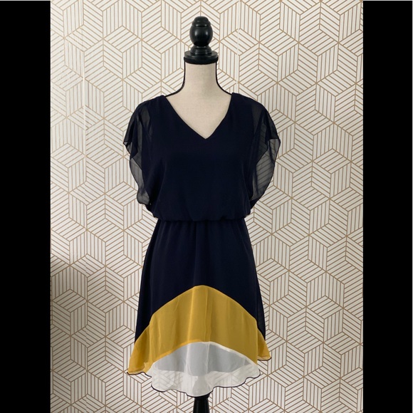 Colorblock Day Dress w/ Flutter Sleeves - Picture 1 of 3